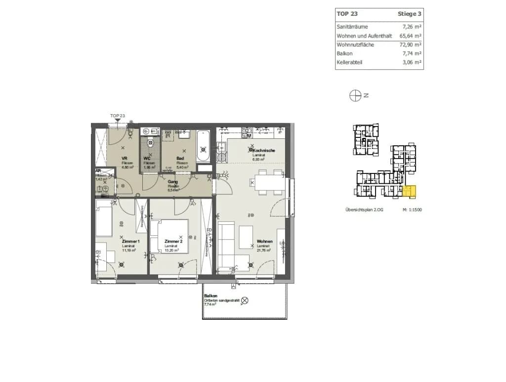 3-Zimmer-Wohnung mieten in Sankt Pölten – 71,51 m², € 921 – Bild 7 von 7