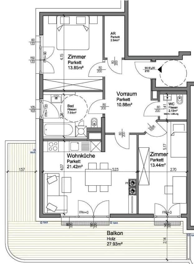 3-Zimmer-Wohnung mieten in Tulln – 72 m², € 1.153 – Bild 14 von 25