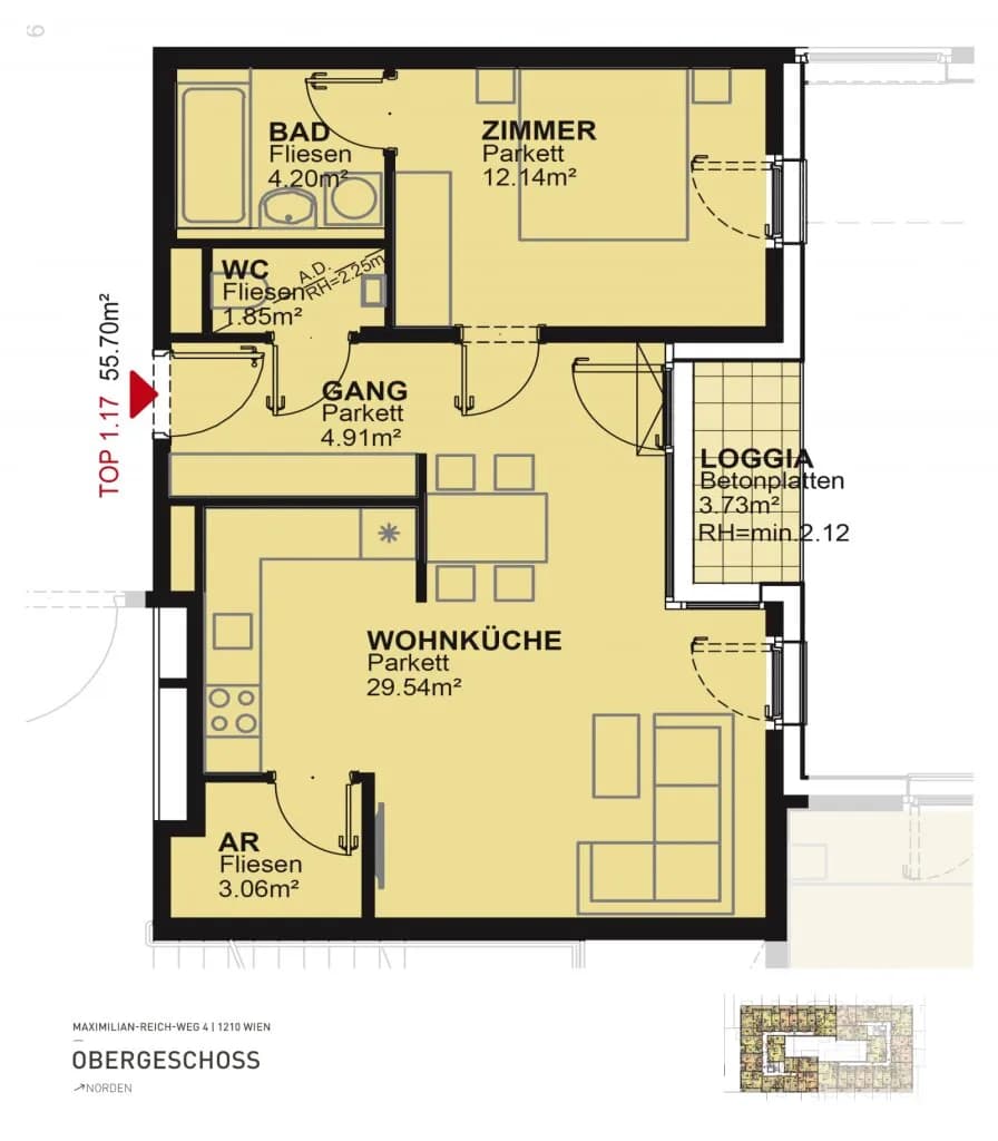 2-Zimmer-Wohnung mieten in Wien – 55,7 m², € 1.000 – Bild 15 von 15