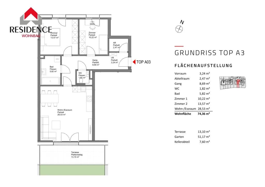 3-Zimmer-Wohnung kaufen in Salzburg-Umgebung – 74,36 m², € 465.000 – Bild 4 von 5
