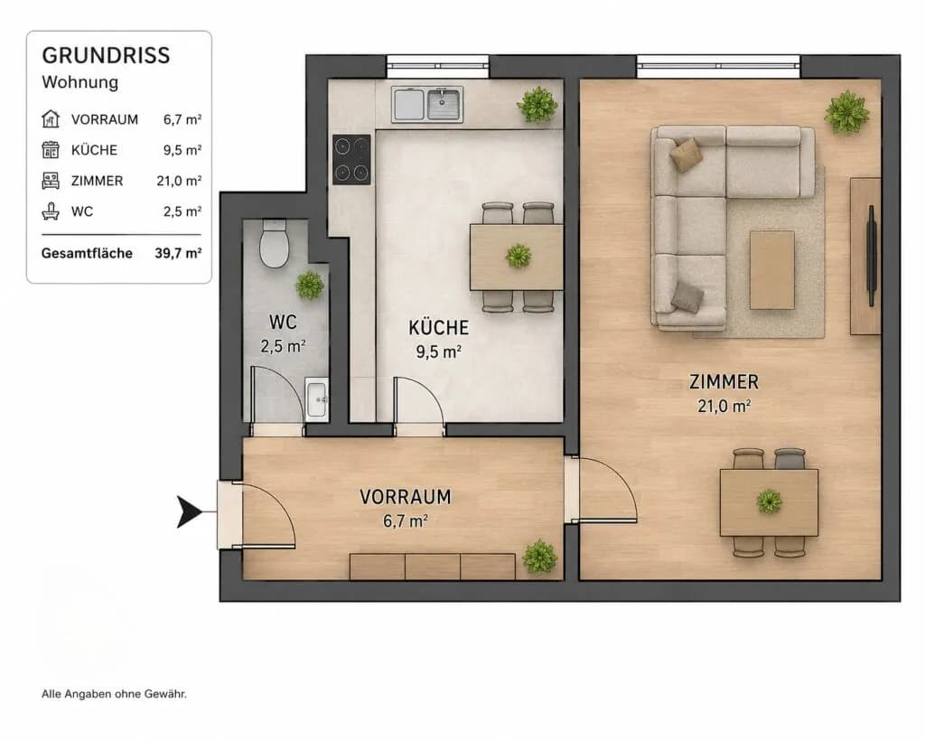 2-Zimmer-Wohnung kaufen in Graz – 39 m², € 89.500 – Bild 2 von 8
