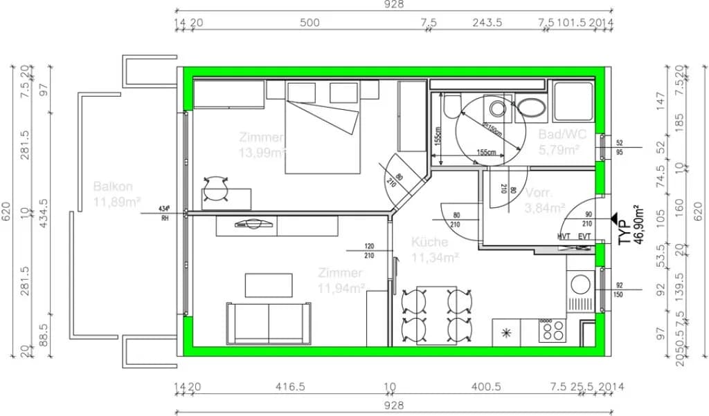 2-Zimmer-Wohnung mieten in Graz – 47 m², € 634 – Bild 5 von 6