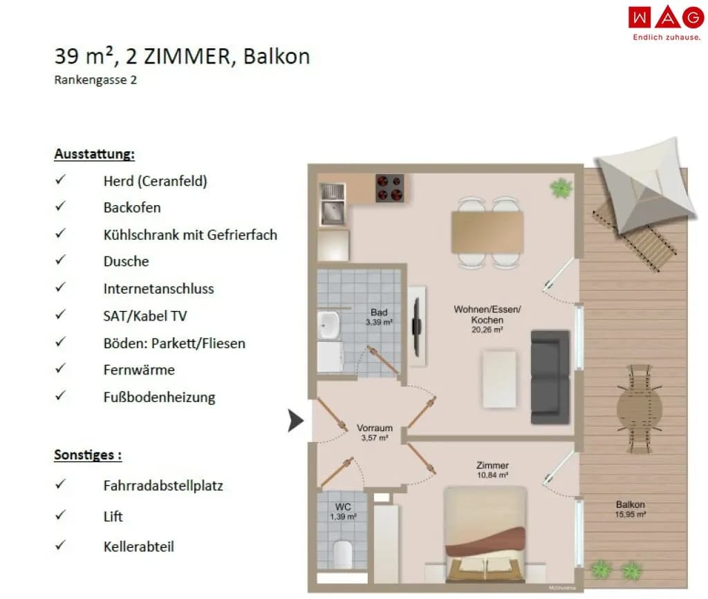 2-Zimmer-Wohnung mieten in Graz – 39,25 m², € 661 – Bild 10 von 10