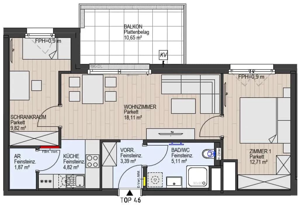 2-Zimmer-Wohnung kaufen in Wien – 55,83 m², € 404.000 – Bild 3 von 11