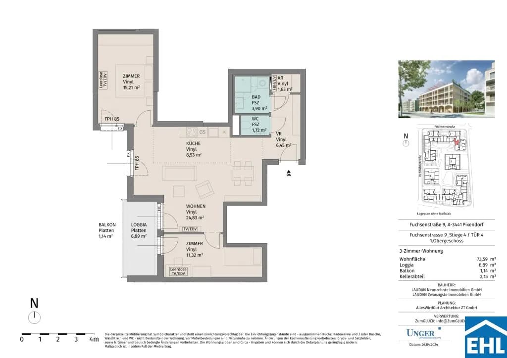 3-Zimmer-Wohnung mieten in Tulln – 73,59 m², € 1.040 – Bild 9 von 9