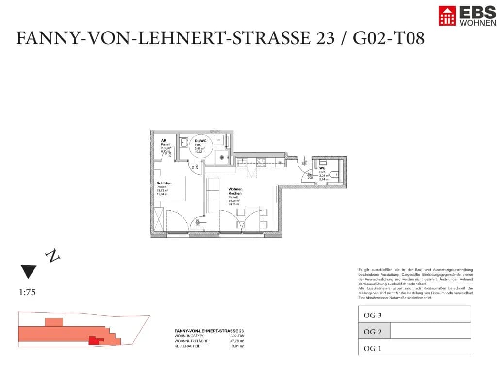 2-Zimmer-Wohnung mieten in Salzburg Stadt – 47,78 m², € 1.115 – Bild 2 von 2