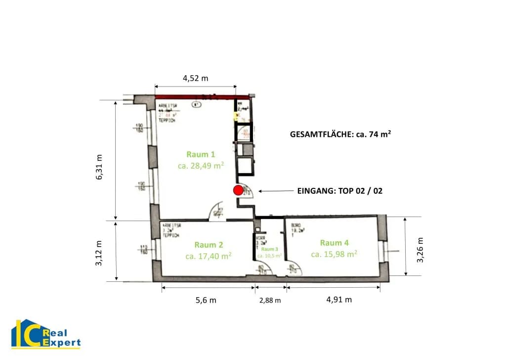 3-Zimmer-Gewerbeimmobilie mieten in Wien – 74 m², € 825 – Bild 12 von 12