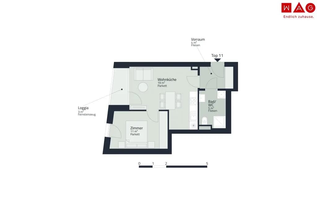 2-Zimmer-Wohnung mieten in Graz – 39 m², € 600 – Bild 2 von 4
