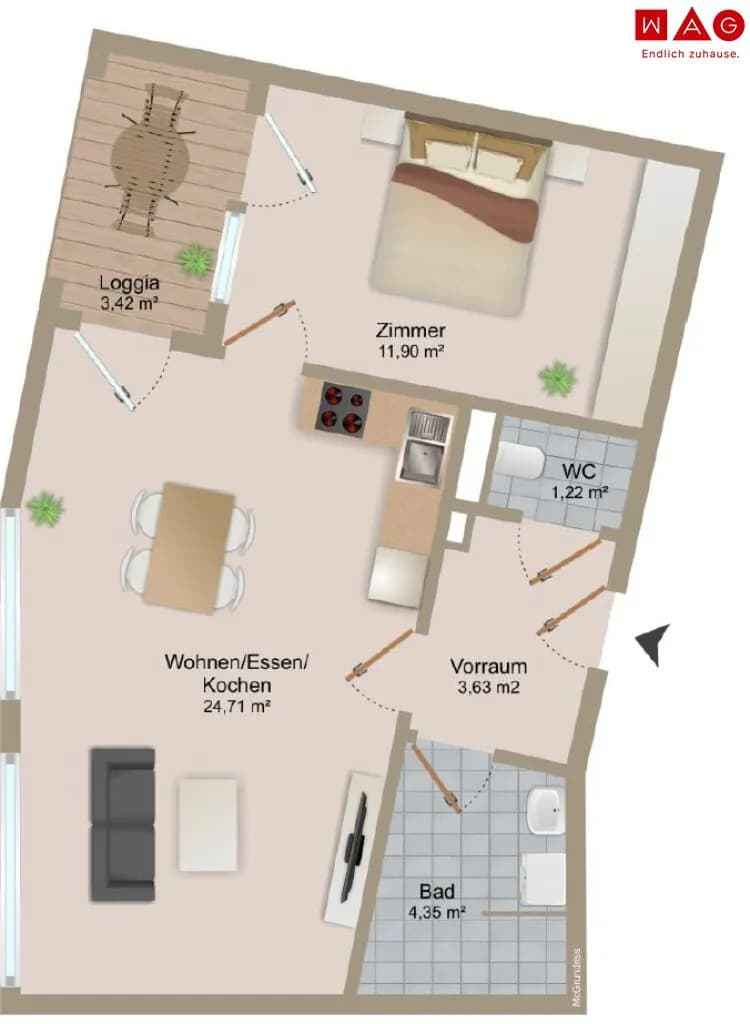 2-Zimmer-Wohnung mieten in Graz – 49 m², € 732 – Bild 8 von 8