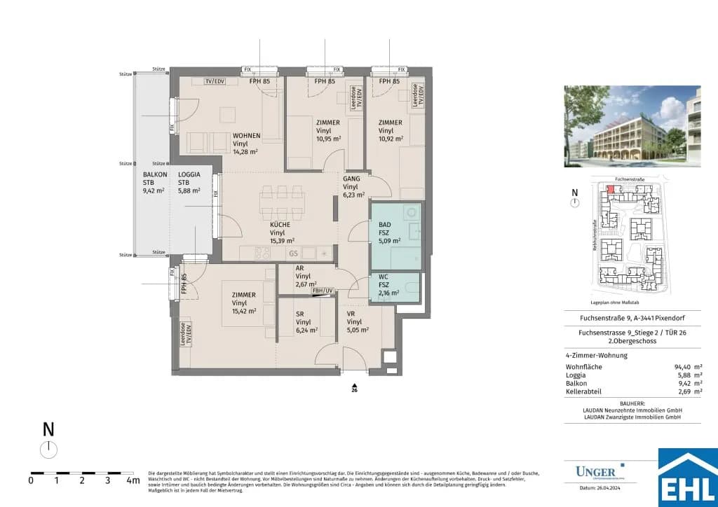 4-Zimmer-Wohnung mieten in Tulln – 94,4 m², € 1.330 – Bild 9 von 9