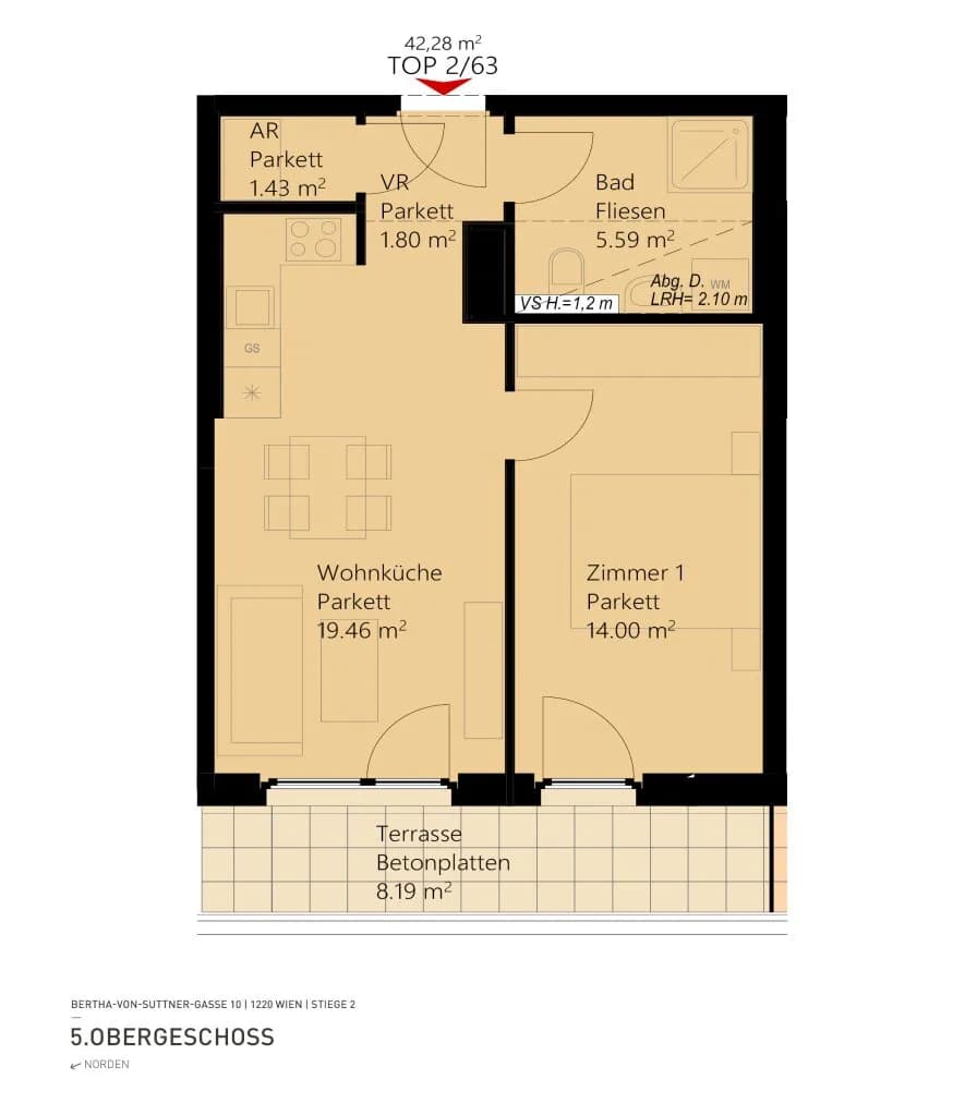 2-Zimmer-Wohnung mieten in Wien – 42,28 m², € 889 – Bild 13 von 13