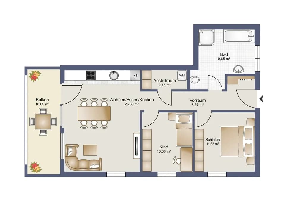 3-Zimmer-Wohnung mieten in Dornbirn – 68,02 m², € 1.525 – Bild 2 von 11