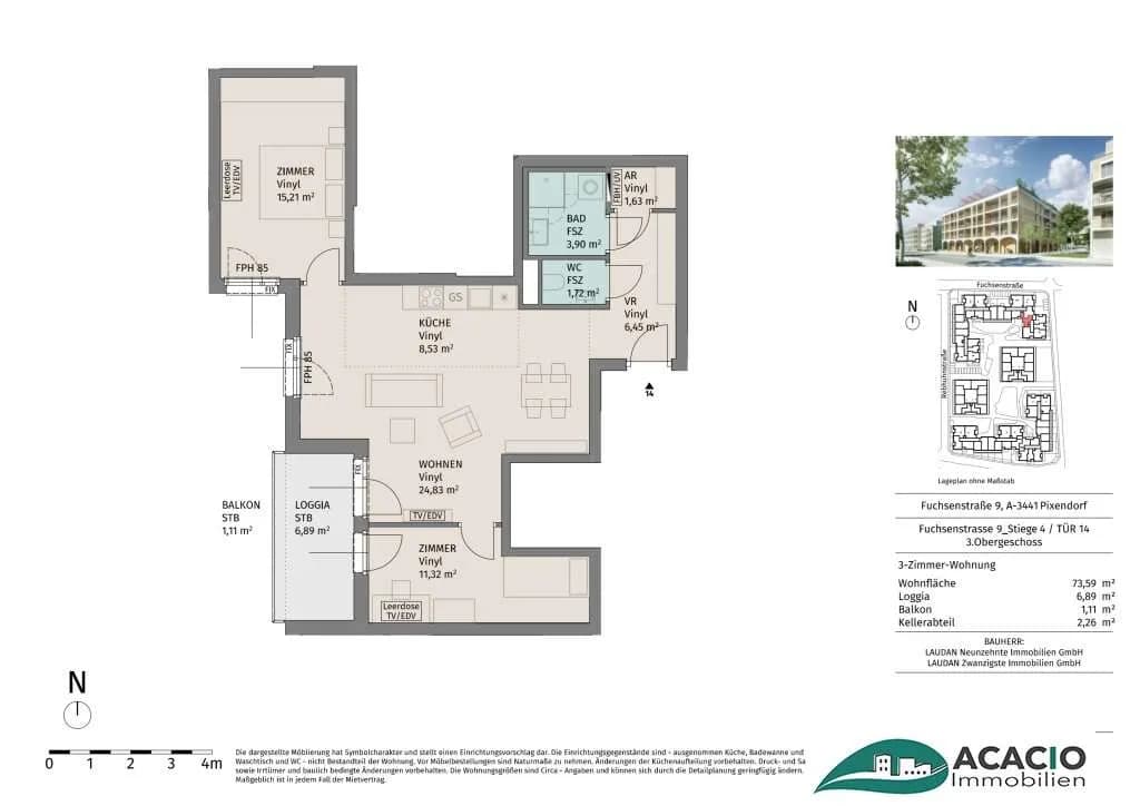 3-Zimmer-Wohnung mieten in Tulln – 73,59 m², € 1.095 – Bild 17 von 17