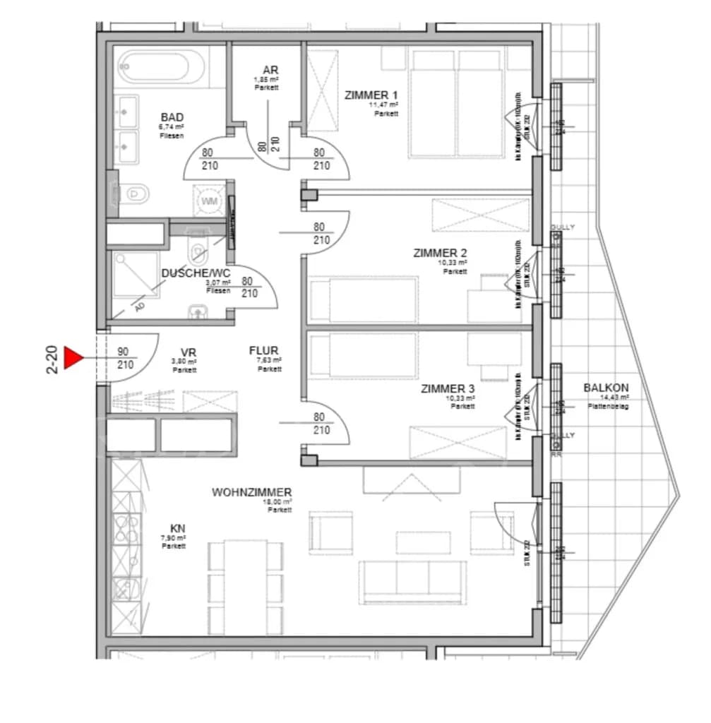 4-Zimmer-Wohnung mieten in Wien – 81 m², € 1.550 – Bild 13 von 13