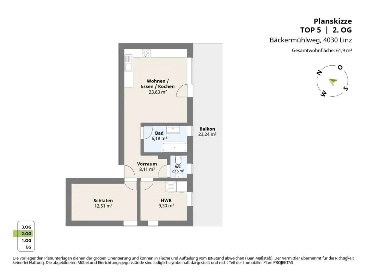 3-Zimmer-Wohnung kaufen in Linz – 61,9 m², € 350.000 – Bild 16 von 17