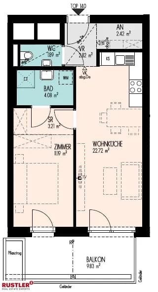 2-Zimmer-Wohnung mieten in Graz – 48,05 m², € 785 – Bild 7 von 10