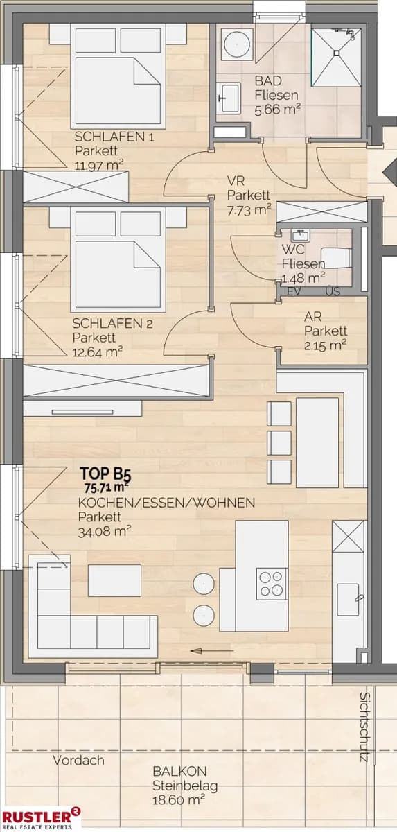 3-Zimmer-Wohnung mieten in Villach – 75,78 m², € 2.273 – Bild 8 von 8
