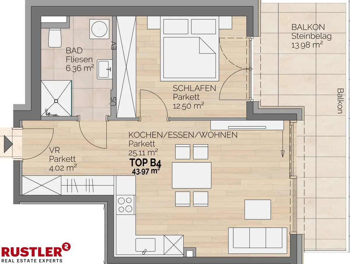 2-Zimmer-Wohnung mieten in Villach – 43,97 m², € 1.449 – Bild 8 von 8