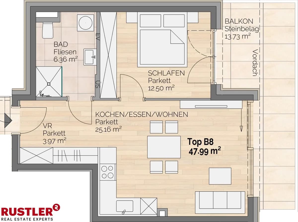 2-Zimmer-Wohnung mieten in Villach – 47,99 m², € 1.449 – Bild 8 von 8