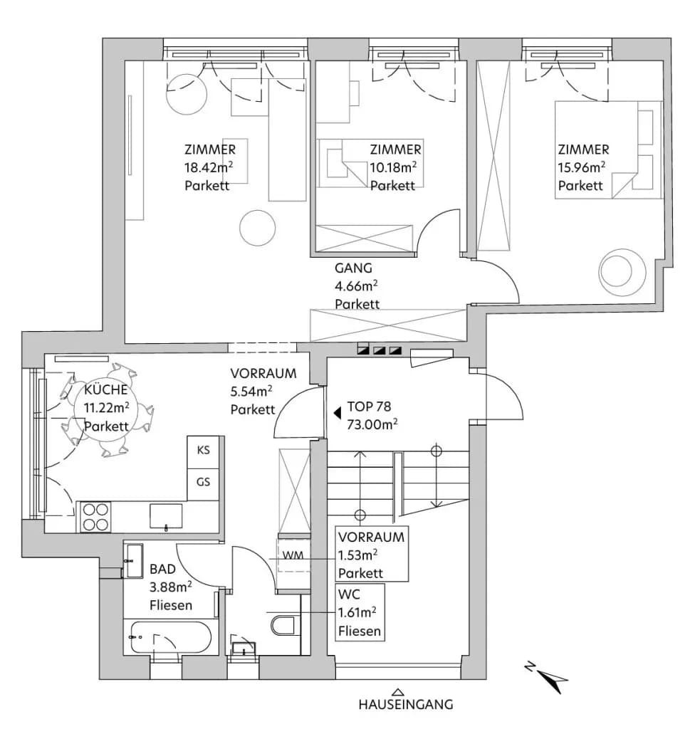 3-Zimmer-Wohnung mieten in Wien – 73 m², € 1.250 – Bild 11 von 11