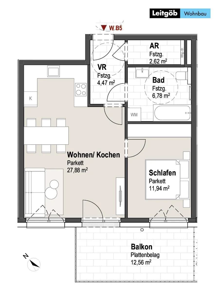 2-Zimmer-Wohnung kaufen in Salzburg-Umgebung – 53,69 m², € 314.087 – Bild 2 von 6