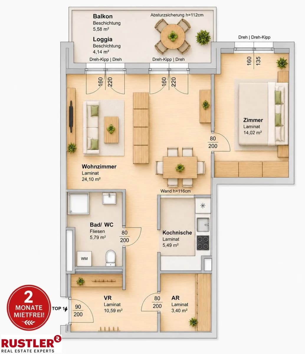2-Zimmer-Wohnung mieten in Graz – 73,11 m², € 764 – Bild 1 von 2