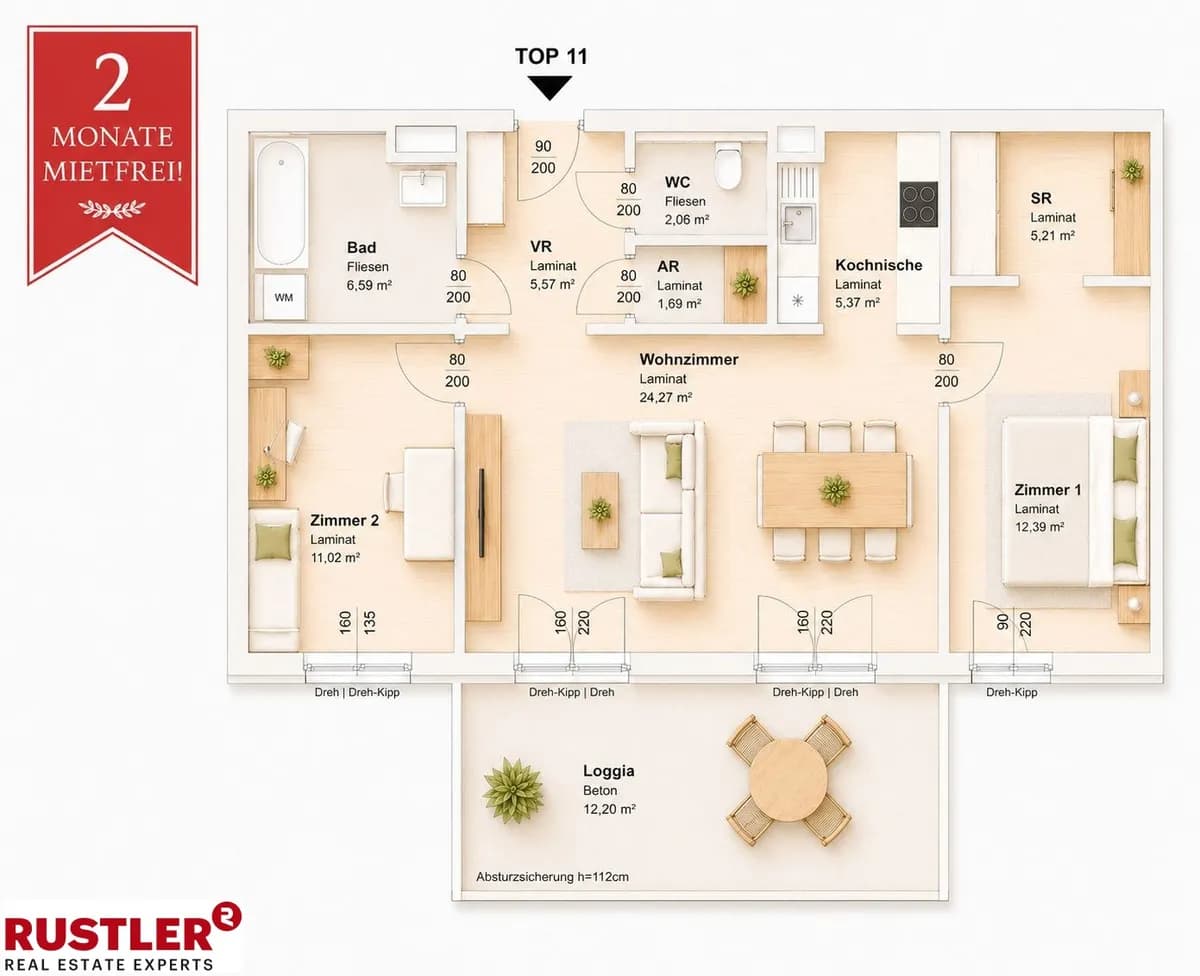 3-Zimmer-Wohnung mieten in Graz – 86,29 m², € 991 – Bild 1 von 2
