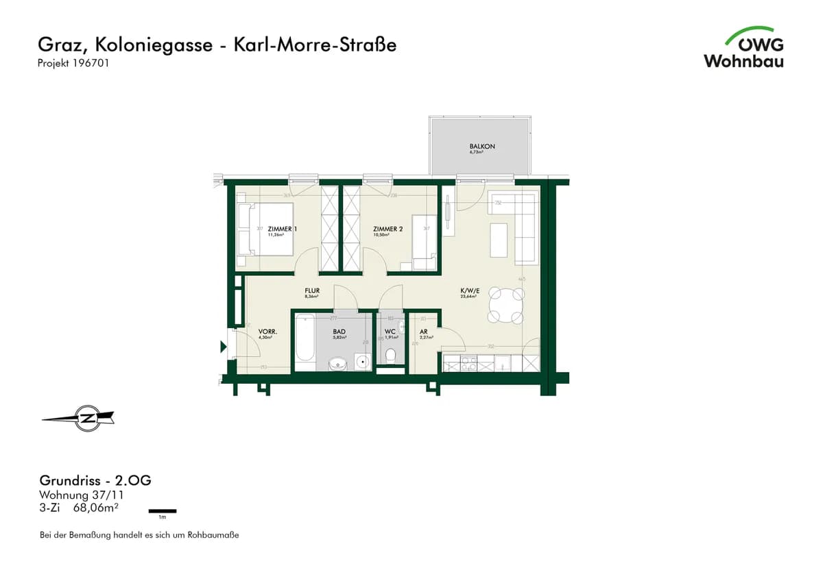 3-Zimmer-Wohnung mieten in Graz – 68,1 m², € 1.167 – Bild 5 von 5