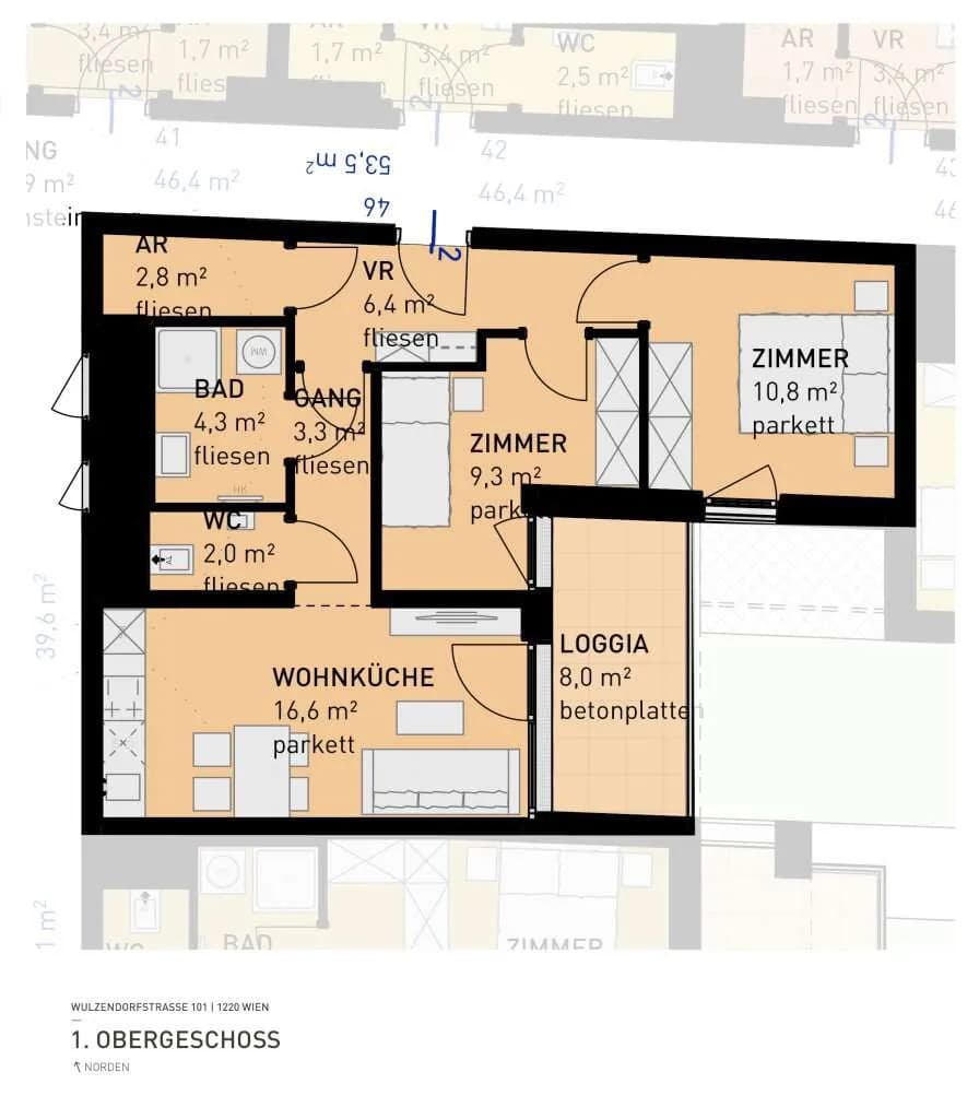 3-Zimmer-Wohnung kaufen in Wien – 53,5 m², € 332.500 – Bild 6 von 7