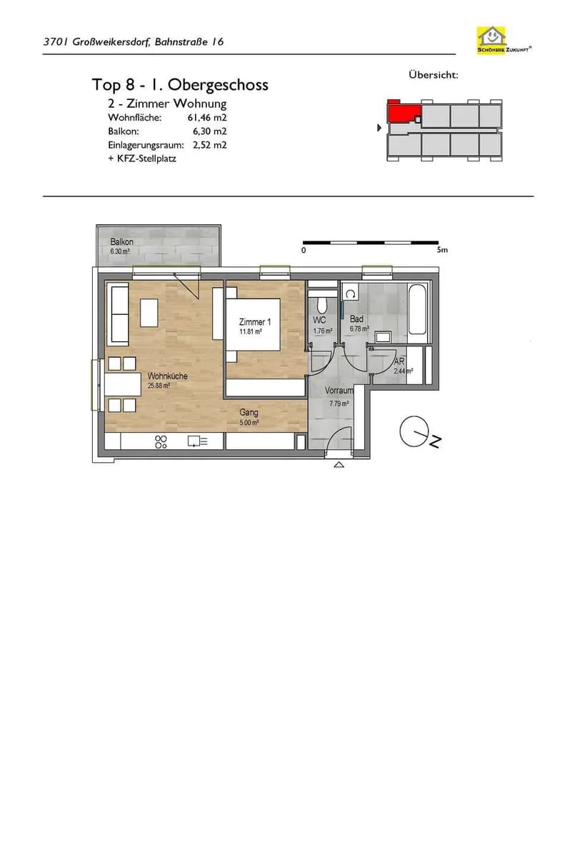 2-Zimmer-Wohnung mieten in Tulln – 61,46 m², € 641 – Bild 12 von 14