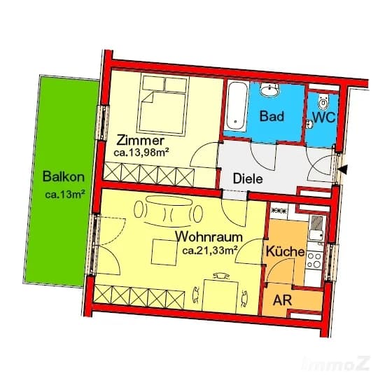 2-Zimmer-Wohnung mieten in Graz – 54,12 m², € 726