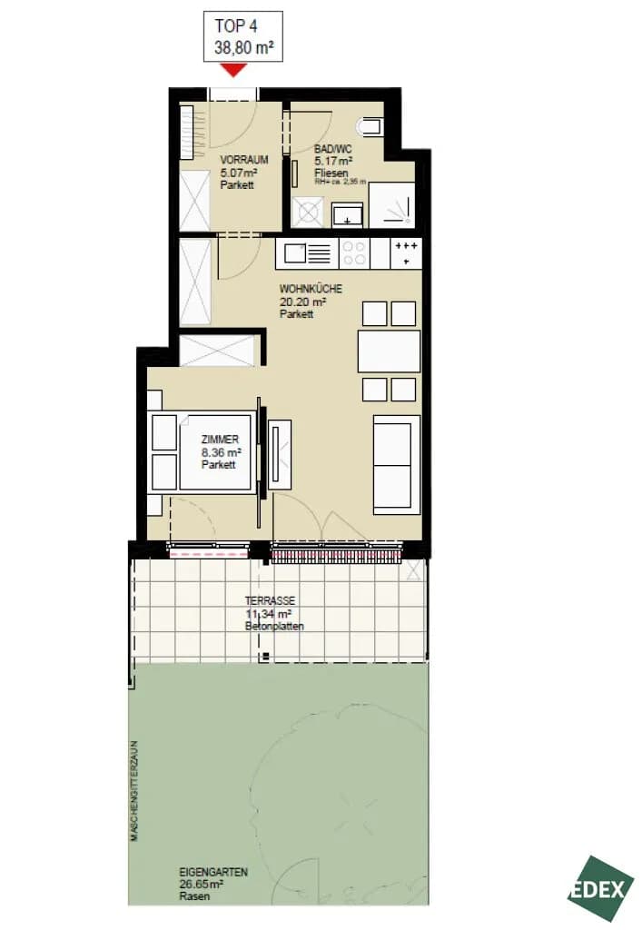 1-Zimmer-Wohnung mieten in Wien – 39 m², € 899 – Bild 7 von 7