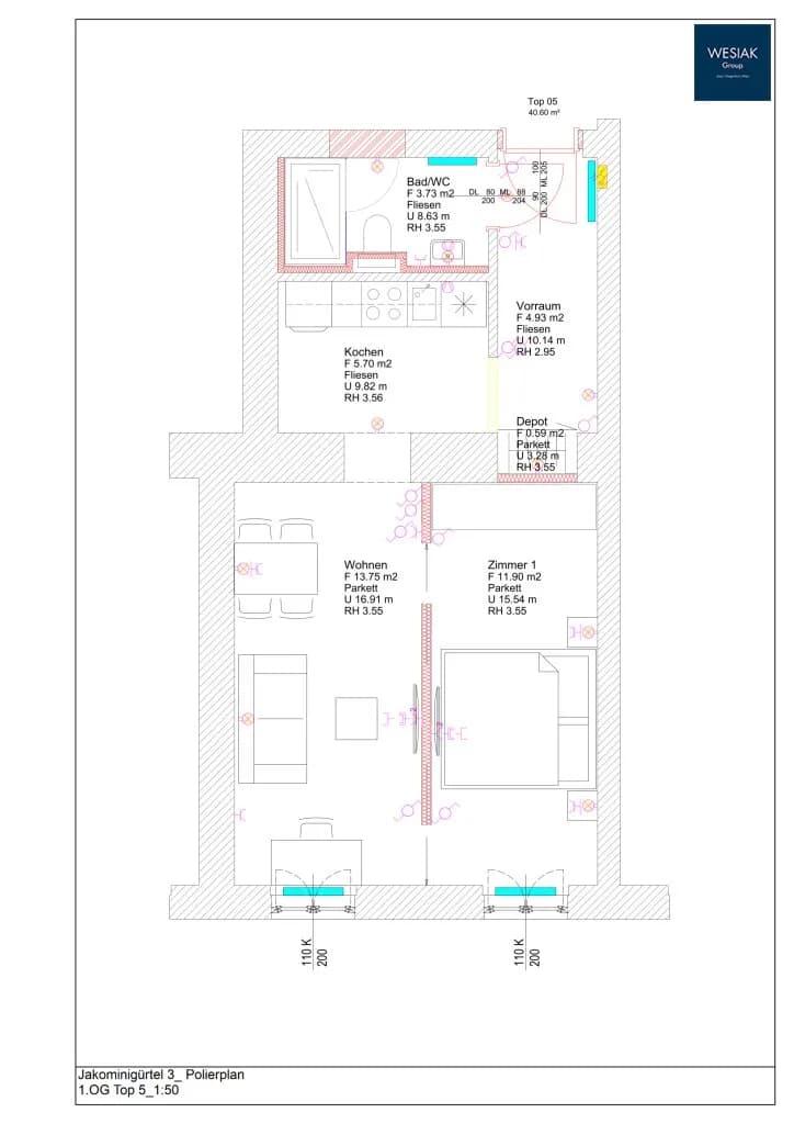 1-Zimmer-Wohnung mieten in Graz – 43 m², € 570 – Bild 3 von 3