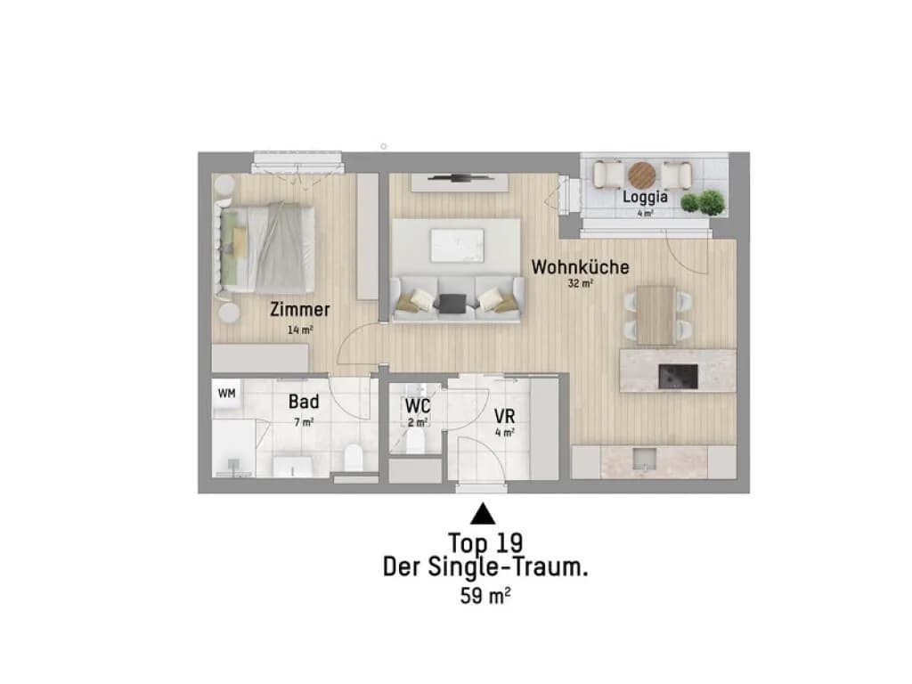 2-Zimmer-Wohnung kaufen in Wien – 59,17 m², € 349.900 – Bild 4 von 5
