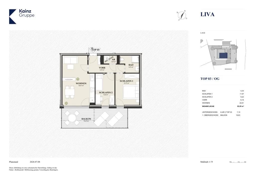 3-Zimmer-Wohnung kaufen in Salzburg Stadt – 55,55 m², € 430.000 – Bild 5 von 5