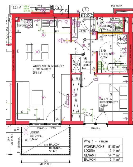 2-Zimmer-Wohnung mieten in Perg – 54,71 m², € 506 – Bild 2 von 5