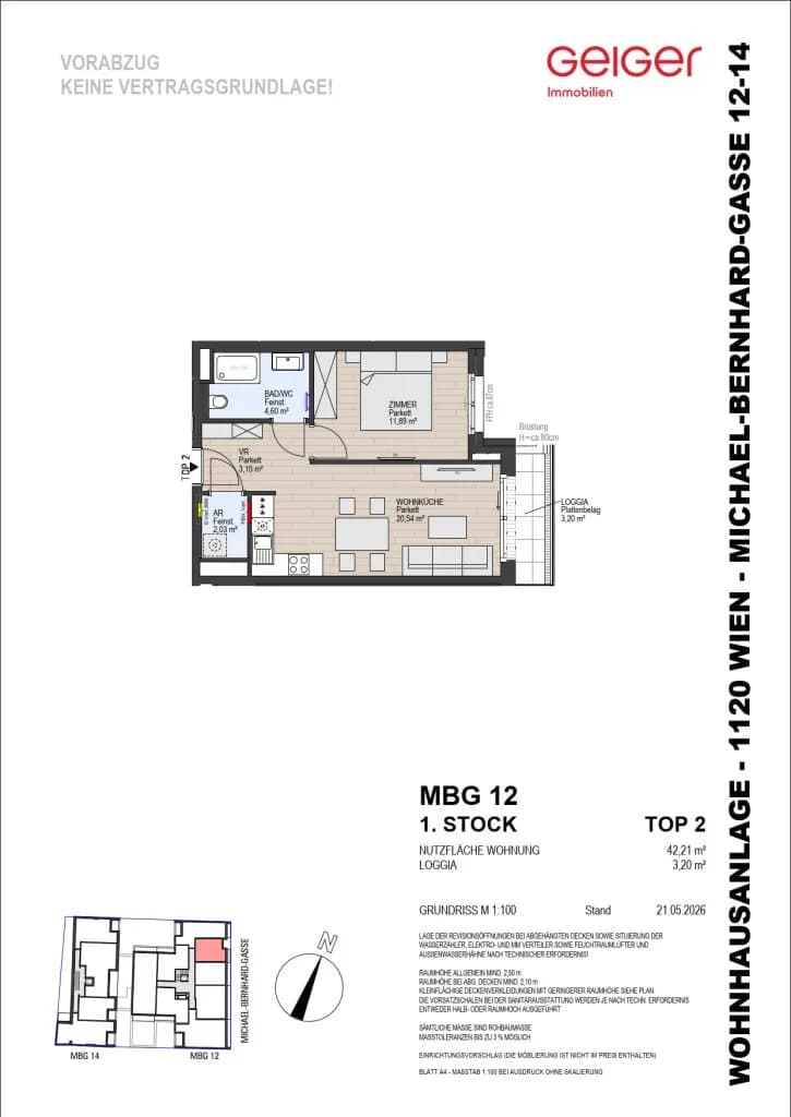 2-Zimmer-Wohnung kaufen in Wien – 42,21 m², € 299.000 – Bild 2 von 9