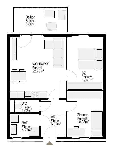 3-Zimmer-Wohnung mieten in Graz – 58,8 m², € 957 – Bild 9 von 11