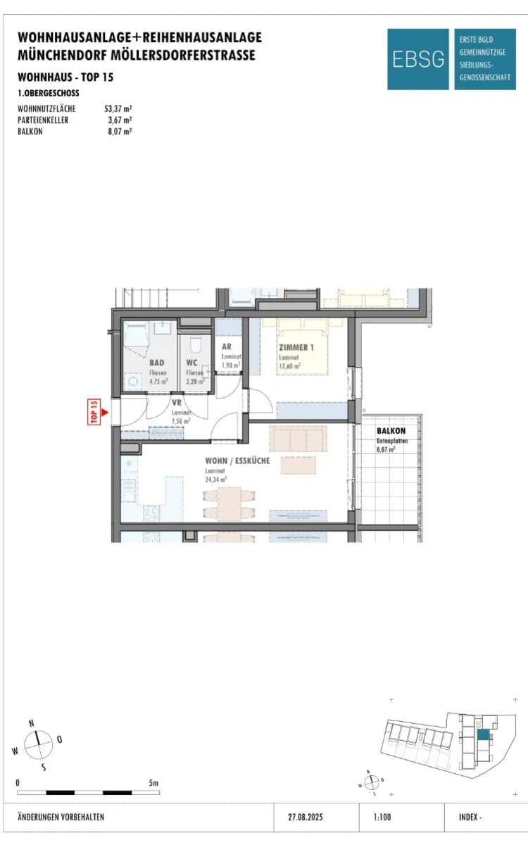 2-Zimmer-Wohnung mieten in Mödling – 53,37 m², € 863 – Bild 2 von 2
