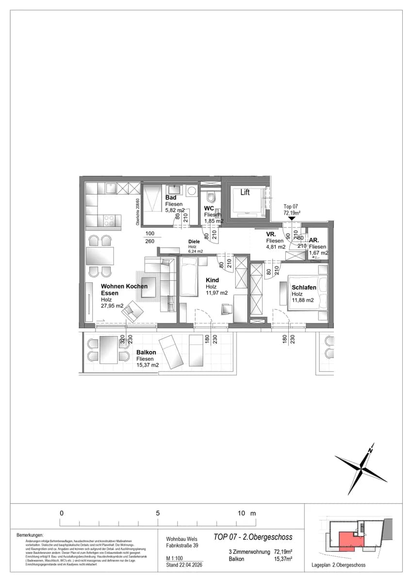 3-Zimmer-Wohnung mieten in Wels – 72,19 m², € 1.268 – Bild 2 von 17