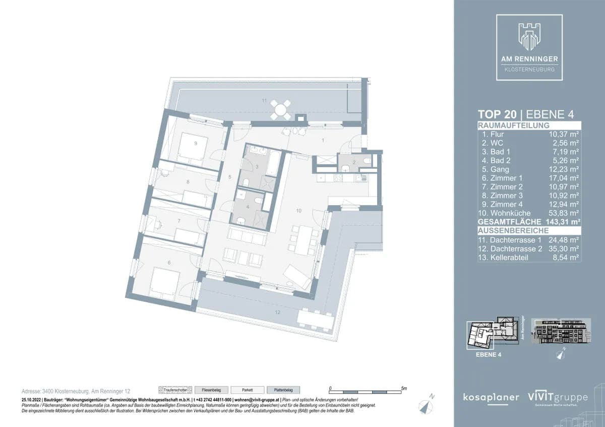 5-Zimmer-Wohnung kaufen in Tulln – 143,31 m², € 865.000 – Bild 2 von 2