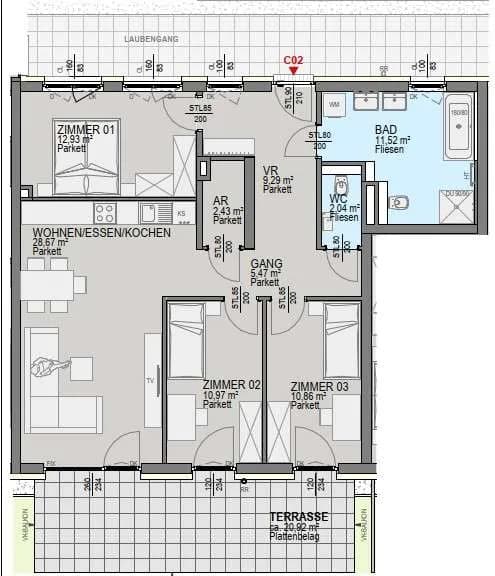 4-Zimmer-Wohnung kaufen in Graz – 94,18 m², € 477.600 – Bild 2 von 7
