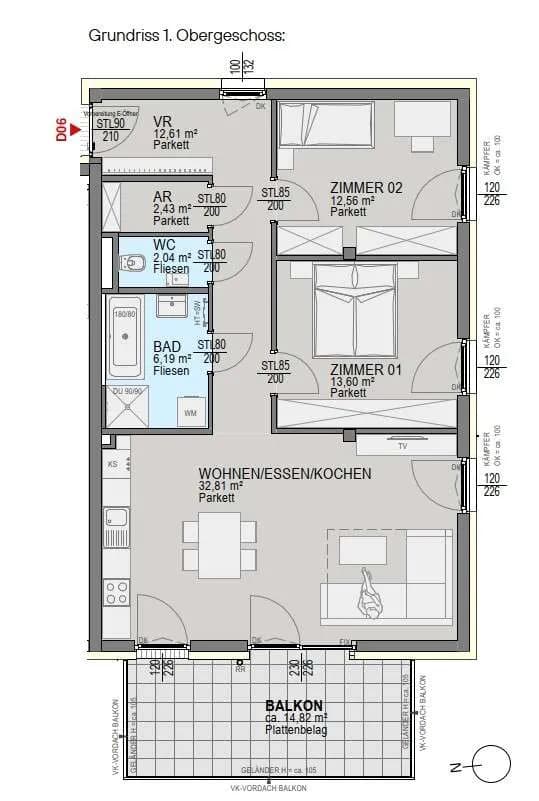 3-Zimmer-Wohnung kaufen in Graz – 82,24 m², € 398.500 – Bild 2 von 6