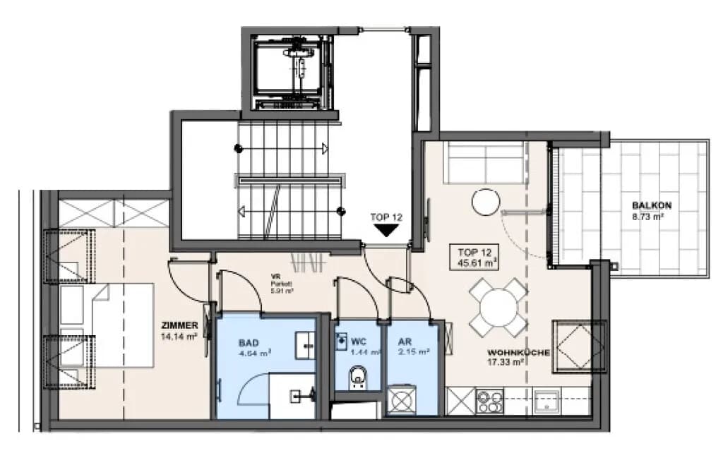 2-Zimmer-Wohnung kaufen in Wien – 45,61 m², € 369.000 – Bild 10 von 10