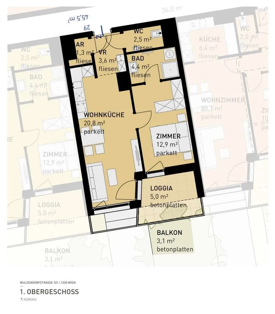 2-Zimmer-Wohnung kaufen in Wien – 46,4 m², € 322.500 – Bild 6 von 6