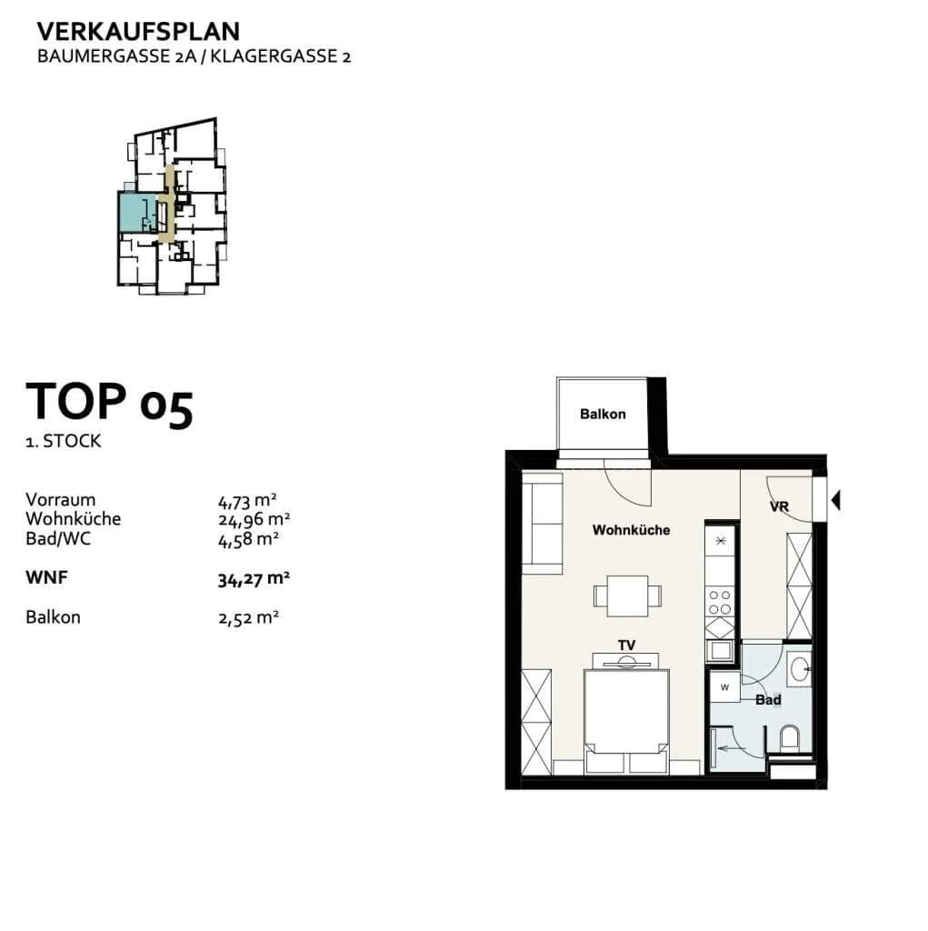 1-Zimmer-Wohnung kaufen in Wien – 34,26 m², € 217.190 – Bild 12 von 12