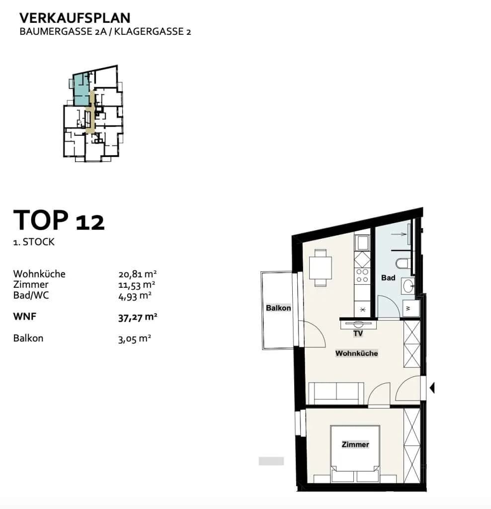 2-Zimmer-Wohnung kaufen in Wien – 37,25 m², € 259.000 – Bild 9 von 9