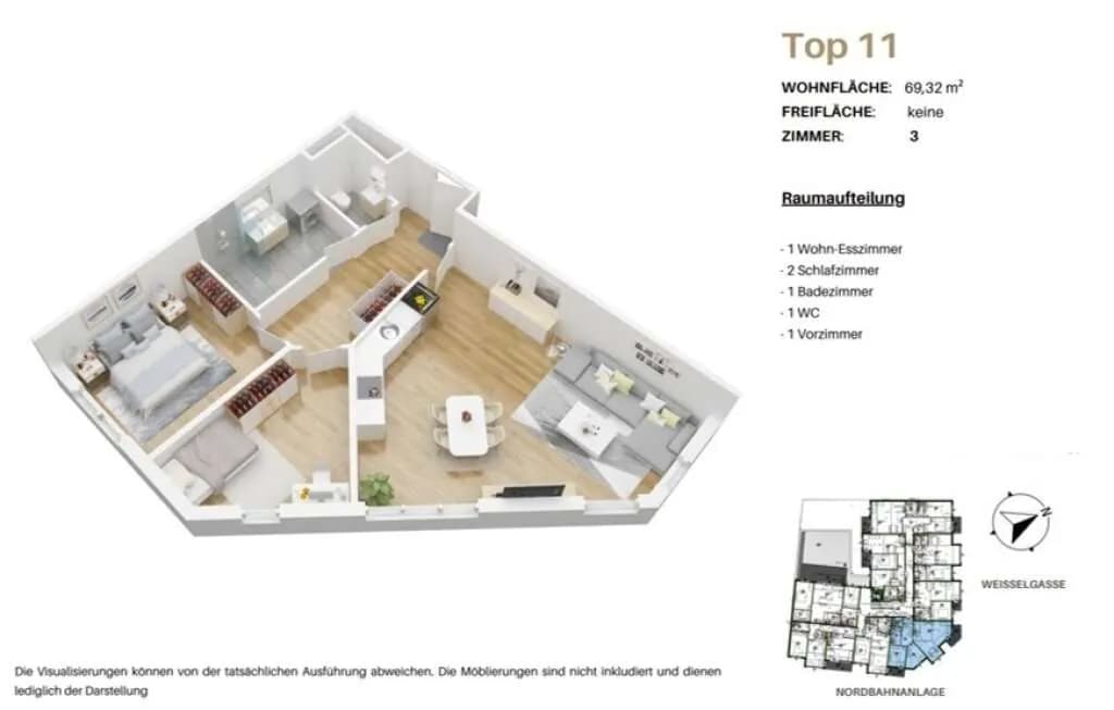 3-Zimmer-Wohnung kaufen in Wien – 69,32 m², € 313.000 – Bild 10 von 10