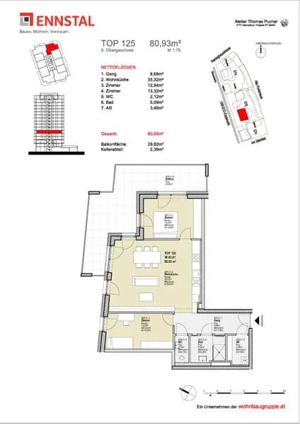 3-Zimmer-Wohnung mieten in Graz – 78,87 m², € 1.264 – Bild 3 von 3