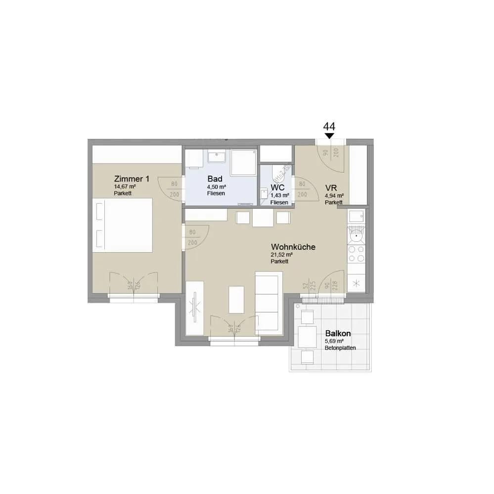 2-Zimmer-Wohnung kaufen in Wien – 47,06 m², € 378.000 – Bild 2 von 15